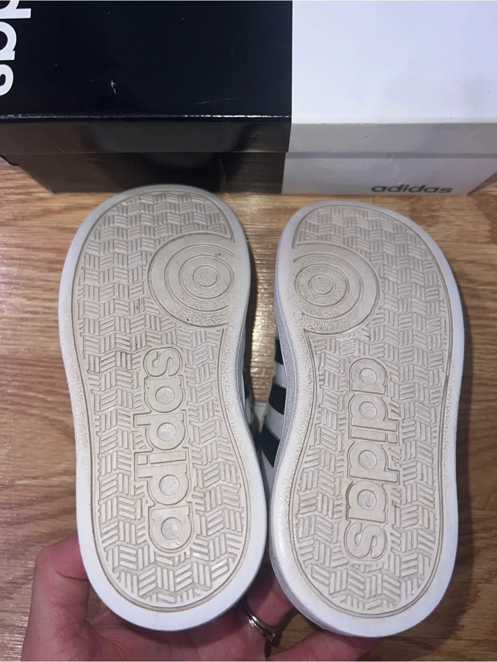 Adidas Kids White Sneakers with Black Stripes